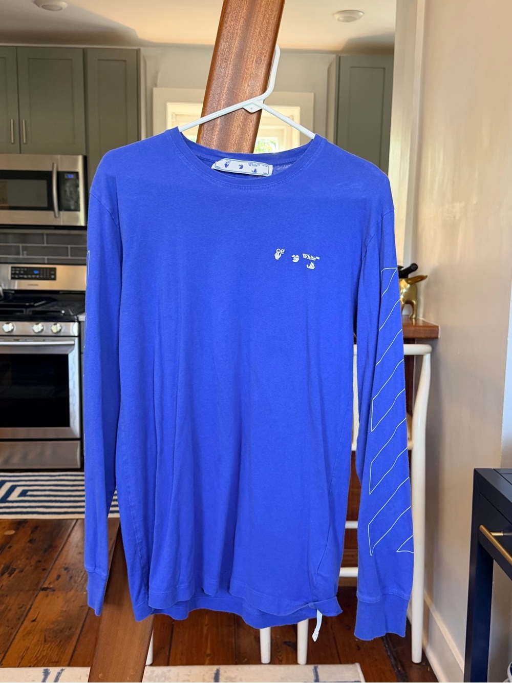 Off-White Royal Blue Long Sleeve Crew with Sleeve Arrow Graphics